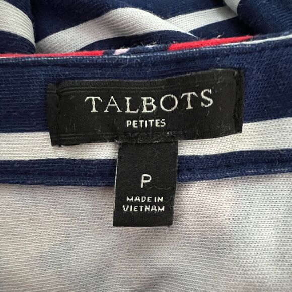 Talbots Dress Womens XS Petite Navy Blue White Striped Floral Sheath Work Casual - Picture 7 of 8